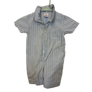 Hanna Anderson Baby's Twill Summer Romper in Light Blue Stripe 18-24 mo Preppy
